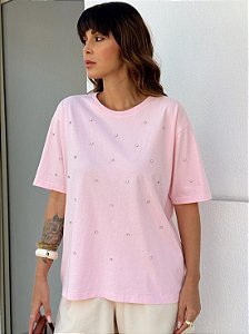 T-SHIRT PREMIUM ROSA CANDY COM STRASS