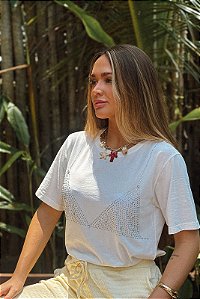T-SHIRT PREMIUM ESTONADA TOP PEDRAS OFF-WHITE