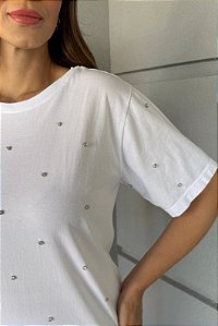 T-SHIRT ESTONADA BRANCA COM STRASS