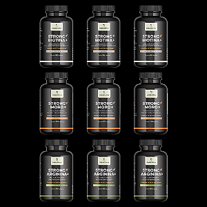 STRONG BIOTINA+ (Cabelo Pele Unha) STRONG MORO+ (Emagrecimento) STRONG ARGININA+ (Libido Masculino e Feminino) Combo p/ 3 meses , 3 frascos de cada