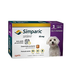 Antipulgas Simparic 10mg Para Cães 2,6 a 5kg 3 comprimidos