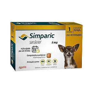 Antipulgas Simparic 5mg Para Cães 1,3 a 2,5kg 1 comprimido