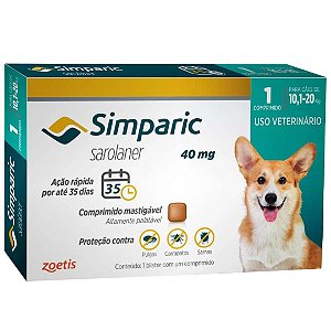Simparic 40 Mg Para Caes 10,1 A 20 Kg 1 Comprimido