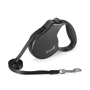 Guia Retrátil Mimo Conceito Safe Walk Emborrachada Fita 5 Metros Até 18kgs Preto Mimo M
