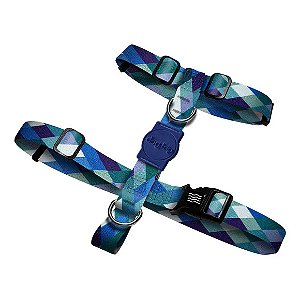 Peitoral H Quadriculado Azul Dog Trip Brasil M