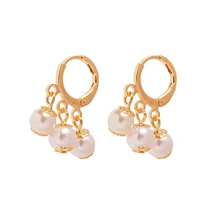 Brinco Argolinha Pérolas Pequena Folheado A Ouro 18k