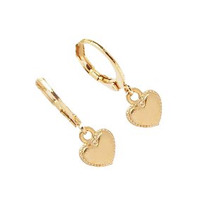 Brinco De Argolinha Coração Folheado A Ouro 18k