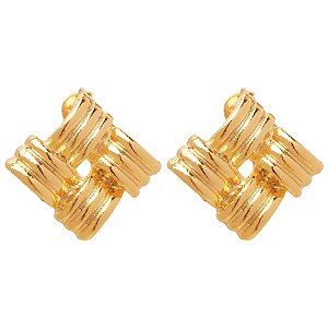 Brinco Geométrico 3 Elos do Amor Folheado A Ouro 18k