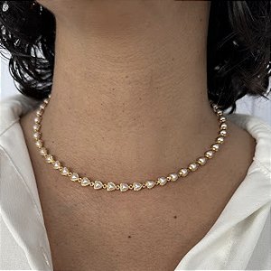 Colar Detalhado Perola Folheado A Ouro 18k