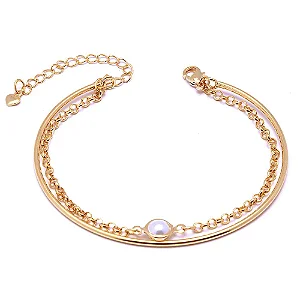 Pulseira Bracelete Pingente Cor Perola Folheado A Ouro 18k