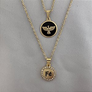 Colar Duplo Espírito Santo Fé Religioso Folheado Ouro 18k