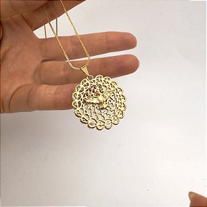 Colar Gargantilha Divino Espirito Santo Folheado Ouro