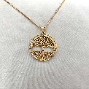 Colar Mandala Arvore Da Vida Folheado A Ouro 18k