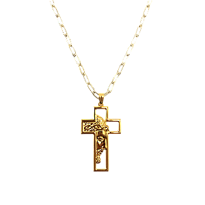 Colar Cartier Jesus Cristo Religioso Folheada A Ouro 18K
