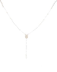 Colar Terço de Pescoço 50cm Crucifixo Folheado Prata