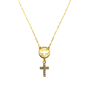 Escapulário Espírito Santo Religioso Folheado Ouro 18k