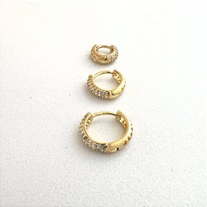 Brinco Trio Argolinha Zircônia Folheado A Ouro 18k