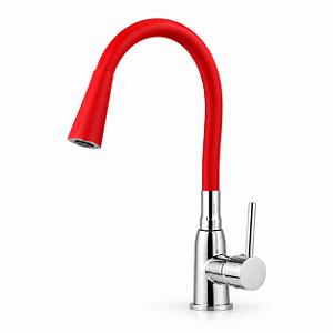Misturador Monocomando Luxsanit Vermelha para Cozinha com Bica Flexível e 2 Jatos