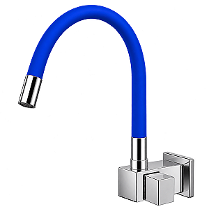 Torneira Cozinha Parede Quadrada Bica Flexível Azul C88