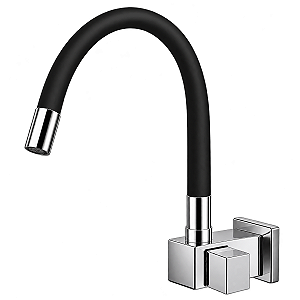 Torneira Cozinha Parede Quadrada Bica Flexível Preta C88