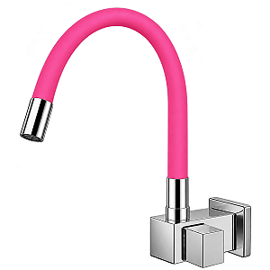 Torneira Cozinha Parede Quadrada Bica Flexível Rosa C88