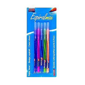 KIT CANETA ESFEROGRÁFICA ESPIRALMAX 0,7MM - 5 CORES - KAZ