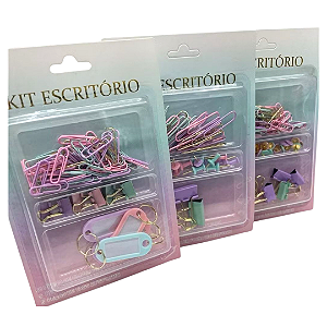 KIT ESCRITÓRIO COM CLIPES, TACHINHAS, PRENDEDORES - PASTEL - INTERPAPER