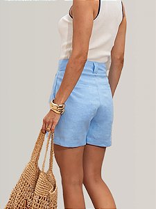 Short com Pregas de Linho Puro