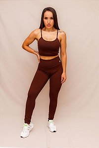 Conjunto Legging Lisa + Top Alça Confort - Coffe