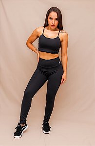 Conjunto Legging Lisa + Top Decote Alça Confort - Preto