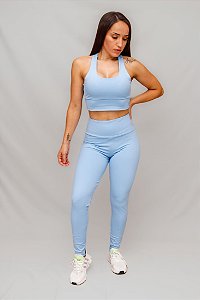 Conjunto Legging Lisa + Top Decote U Confort - Azul Frozen