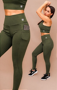 Legging Confort Bolso Treino Corrida - Verde Exército