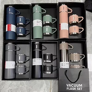 Kit Garrafa Térmica Aço Inox 500ML com 3 Xicaras Termicas
