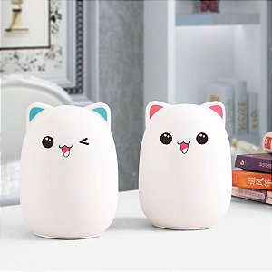 Luminária De Mesa Gatinho Silicone Touch Led Rgb