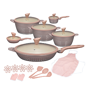 Conjunto Gourmet Antiaderente 22 Peças - Rosa