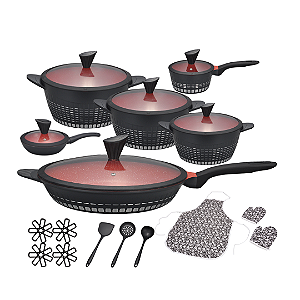 Conjunto Gourmet Antiaderente 22 Peças - Preta