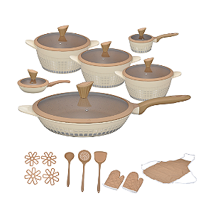 Conjunto Gourmet Antiaderente 22 Peças - Begê