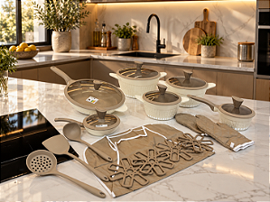 Conjunto Gourmet Antiaderente 22 Peças - Begê