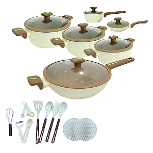 Conjunto Creta Antiaderente 22 Peças - Begê