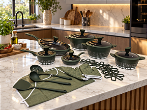 Conjunto Gourmet Antiaderente 22 Peças - Verde