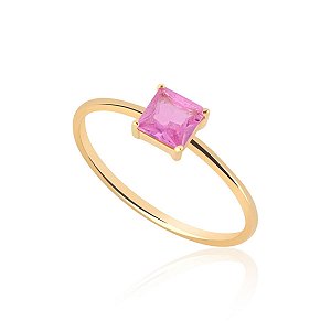 Anel Safira Rosa Carré em Ouro 18K