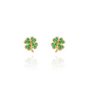 Brincos Trevo com Esmeraldas em Ouro 18K