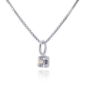 Colar Ponto de Brilhante em Ouro Branco 18K