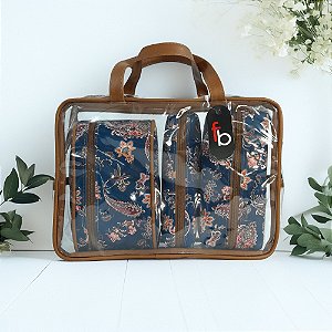 Kit Bolsa Malinha Viagem - Estampa Arabesco Azul