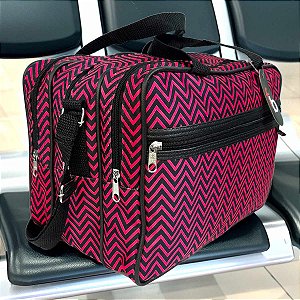 Bolsa Mala de Mão c/ 4 Compartimentos - Estampa Zig-Zag Preta e Rosa