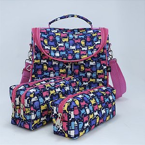 Bolsa Térmica Noah + Estojo Duplo + Estojo 01 div - Gatinho Color