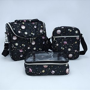 Bolsa Térmica Noah + Shoulder + Necessaire Liah (M) - Planets Cute Preto