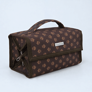Necessaire Rocambole 4 Compartimentos e Gancho de Pendurar Estampa Flor de Liz