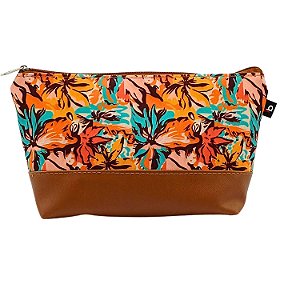 Necessaire Margot Forrada - Estampa Floral Laranja