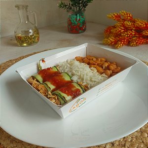 Canelone de abobrinha c/ frango cremoso + Arroz + feijão